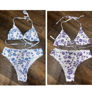 SHEIN Floral Bikini Sets in Blue and Purple Womens Small